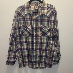 Pearl Snap Western Shirt - Purple and White